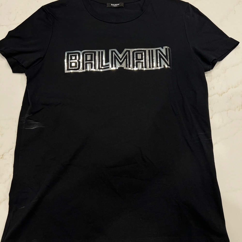 Balmain Black T-Shirt with Metallic Logo